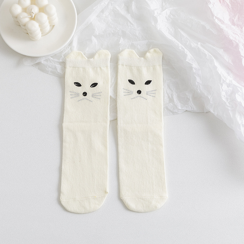 Girls Slouch Socks Fashion Cat Crew Socks for Autumn Winter